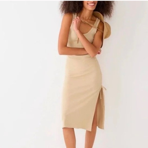 NWT J. Crew Ruched Midi Dress in Vintage Rib Flamingo Size Medium - Picture 2 of 8